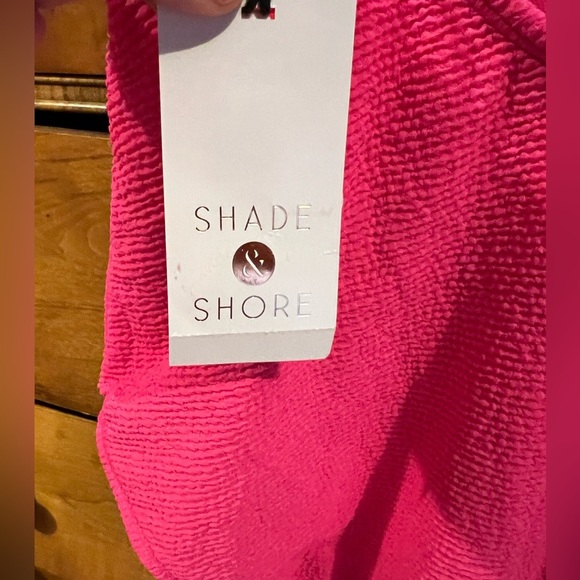 Shade & Shore Women's Square Neck Pucker High Leg hot Pink Swimsuit Size SM NWT - Picture 7 of 8